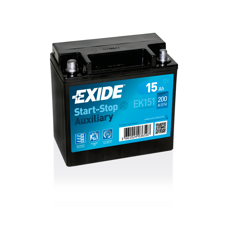 Batterie auxiliaire AGM EXIDE EK151 15Ah 200AEN