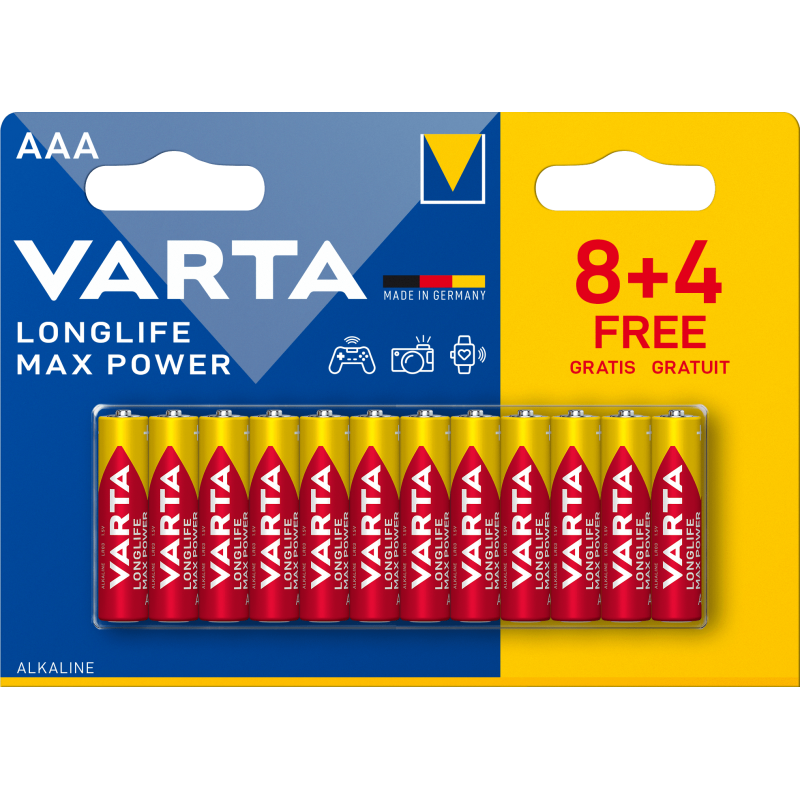 Pile VARTA LR03 (AAA) Longlife Max Power (8+4 gratuites)