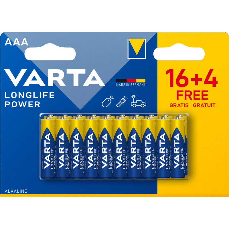 Pile VARTA LR03 (AAA) Longlife Power (16+4 gratuites)