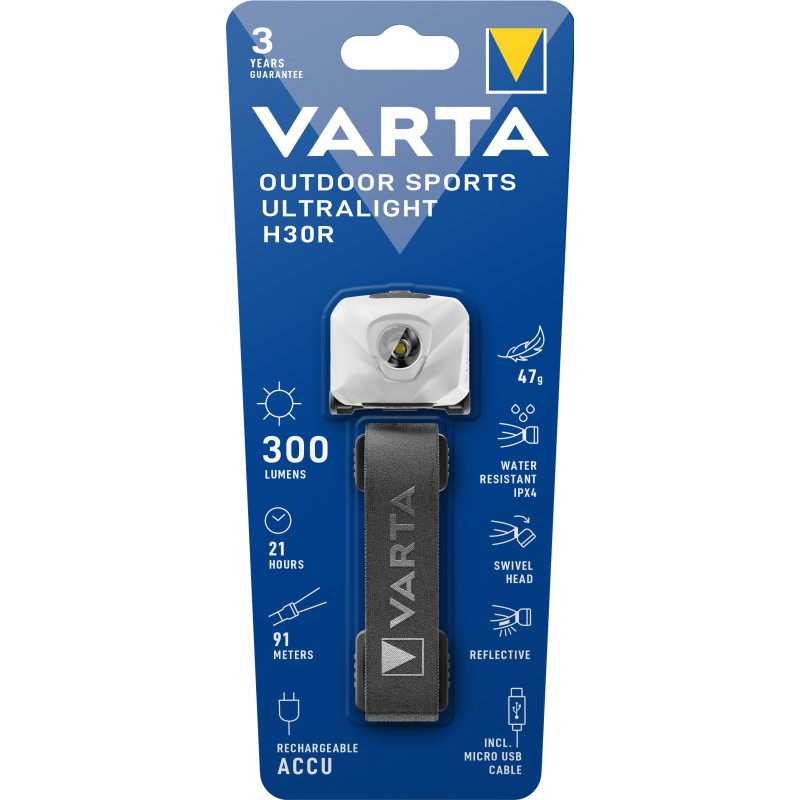 Lampe VARTA Frontale OUTDOOR SPORTS ULTRALIGHT H30R (Blanche)