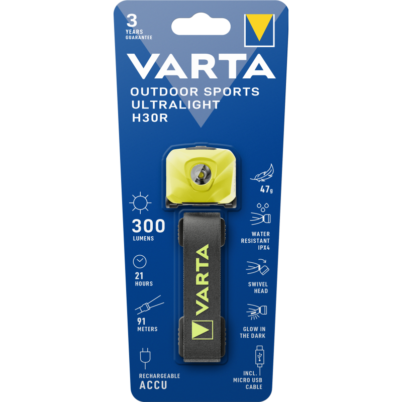 Lampe VARTA Frontale OUTDOOR SPORTS ULTRALIGHT H30R (Jaune)