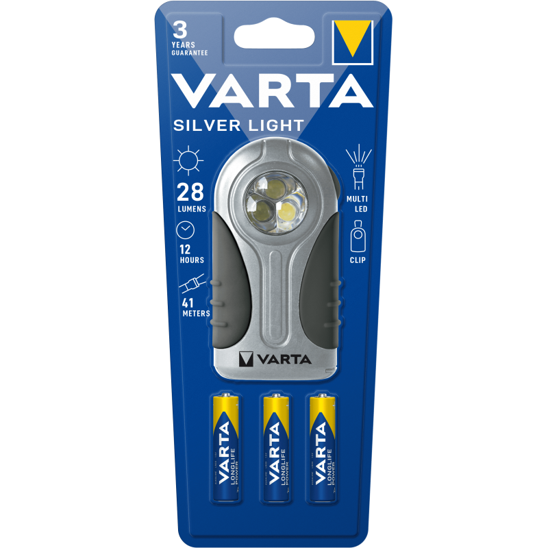 Lampe VARTA Boitier plat LED silver light + 3AAA