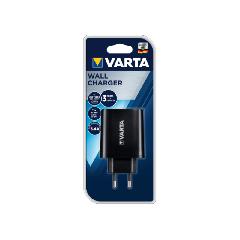 Chargeur VARTA WALL CHARGER - 2xUSB 2.4A - 1 USB C 3A