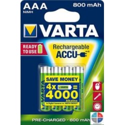 Pile VARTA rechargeable prêtes à l'emploi HR03 - AAA 800 mAh X 3+1