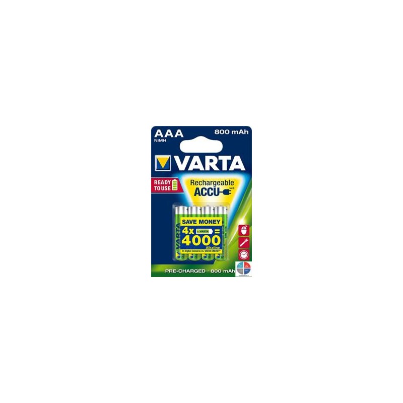 Pile VARTA rechargeable prêtes à l'emploi HR03 - AAA 800 mAh X 3+1